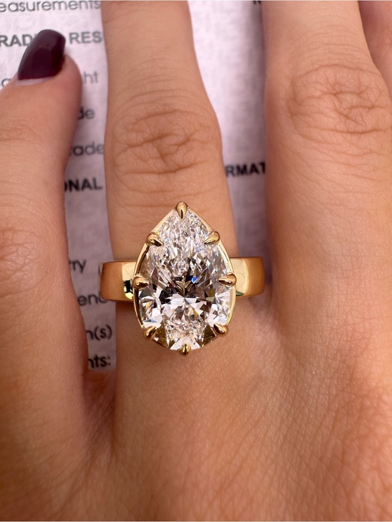 Jewelry - 3.57 carat E VVS2 chubby pear on a wide band diamond engagement ring